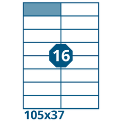 PRINT A4, samolepicí etikety, 105x37 mm,       BÍLÉ, (100 listů/2x8=16 etiket)