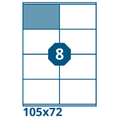 PRINT A4, samolepicí etikety, 105x72 mm,       BÍLÉ, (100 listů/2x4=8 etiket)