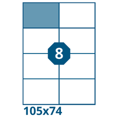 PRINT A4, samolepicí etikety, 105x74 mm,       BÍLÉ, (100 listů/2x4=8 etiket)