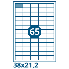 PRINT A4, samolepicí etikety, 38x21,2 mm,     BÍLÉ, (100 listů/5x13=65 etiket)