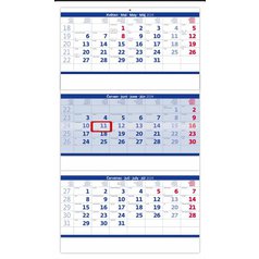 Kalendář nástěnný pracovní - tříměsíční modrý / N208-24, 3x12 listů